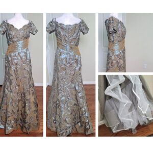 Jovani Beaded Lace Taffeta Mermaid Gown Sz 4 Teal Formal Prom Homecoming Party